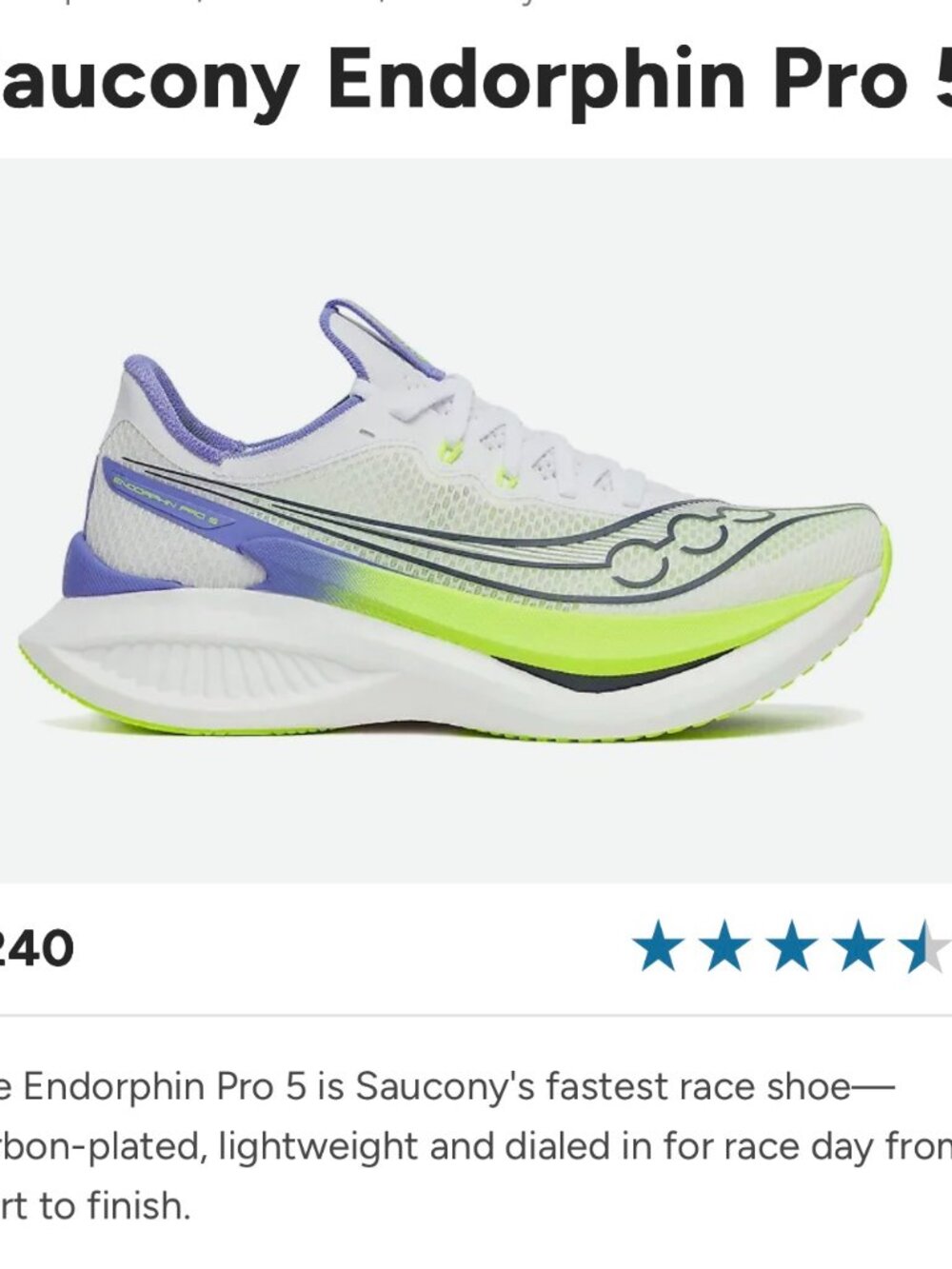 Saucony Endorphin Pro 5 Women's 8 White/Iolite Carbon Plate Racing Shoe NWT - Picture 4 of 8